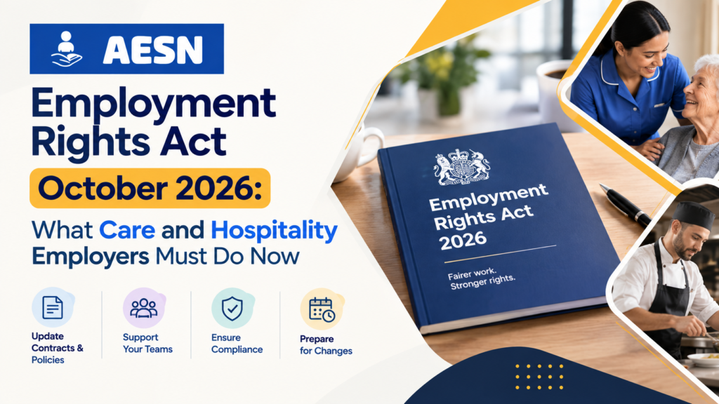 Care worker and hospitality receptionist with calendar showing Employment Rights Act October 2026 change dates