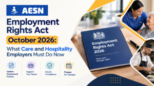 Care worker and hospitality receptionist with calendar showing Employment Rights Act October 2026 change dates